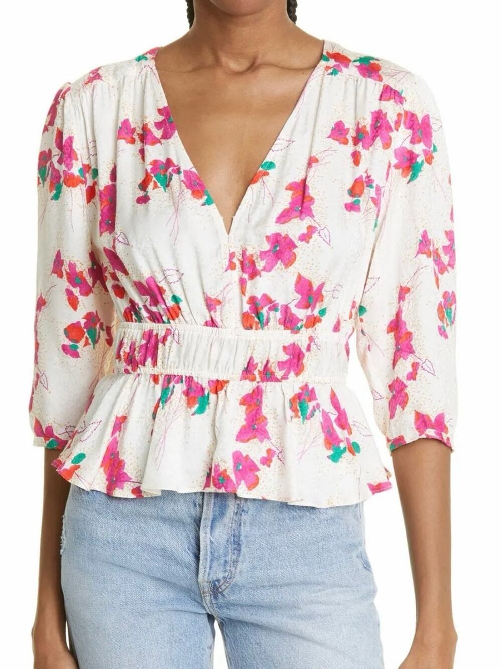 BA&SH Edon Floral Peplum Blouse Top Size Small